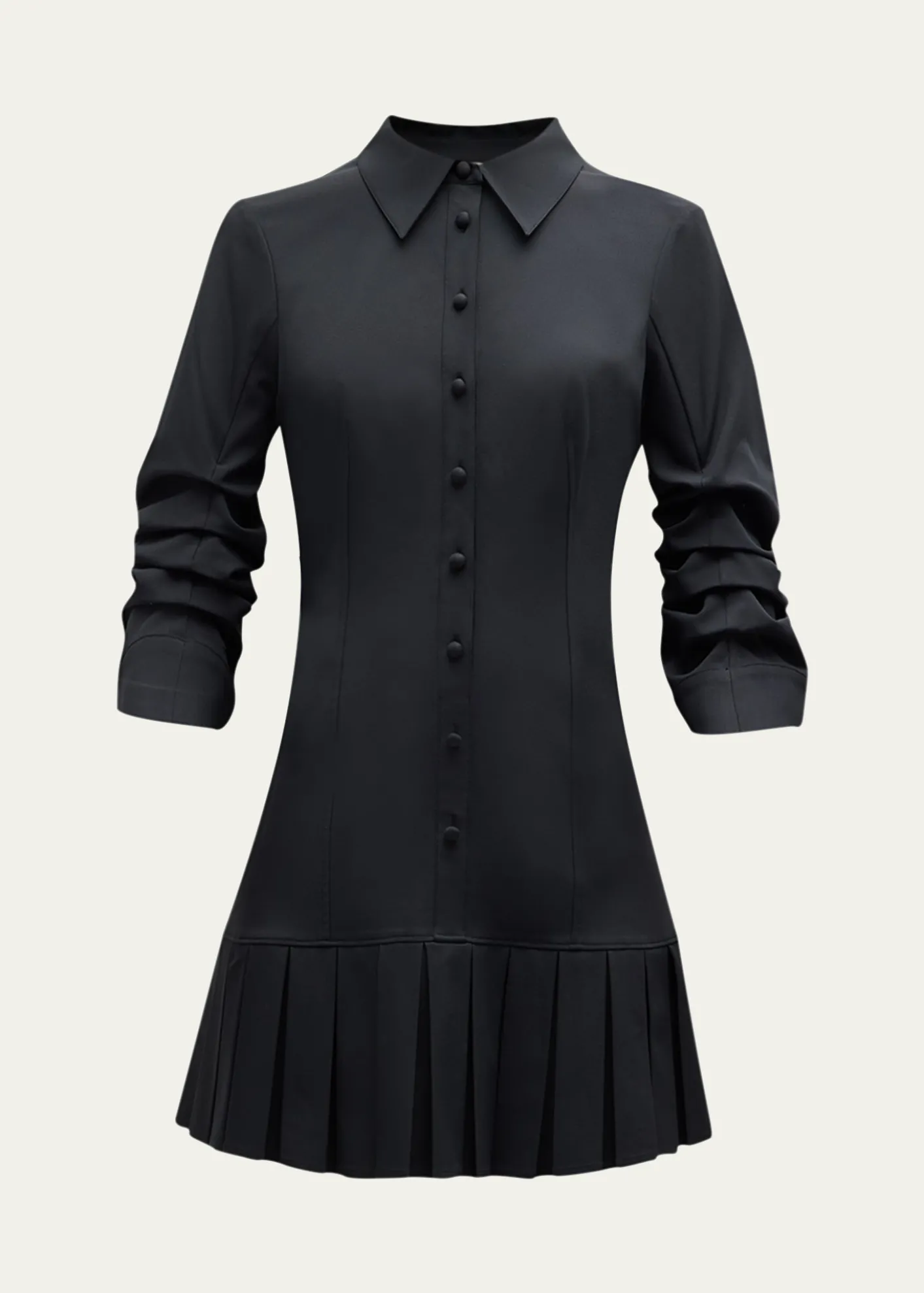 Cinq a SeptLucilla Topstitched Pleated-Hem Mini Shirtdress
