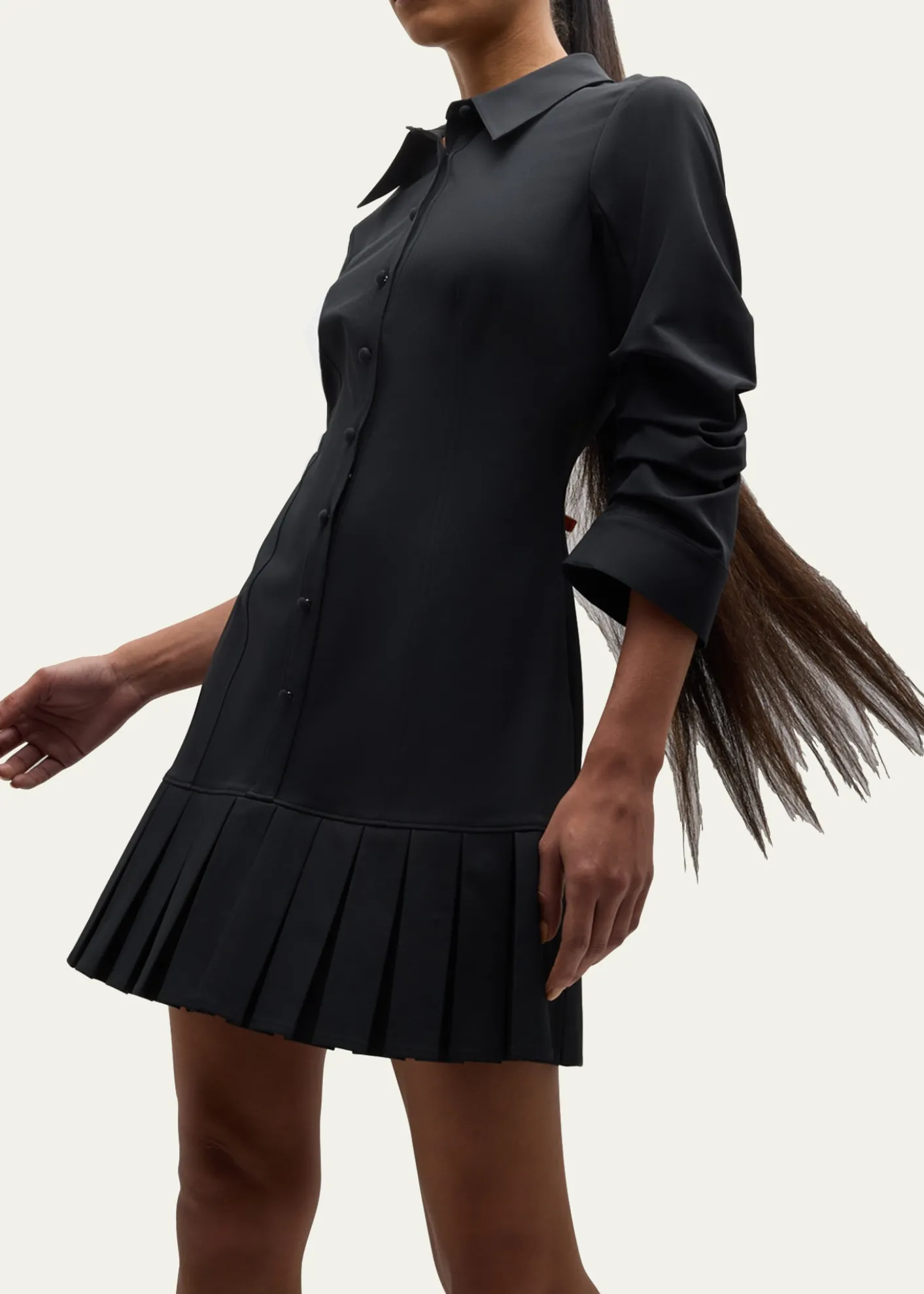 Cinq a SeptLucilla Topstitched Pleated-Hem Mini Shirtdress