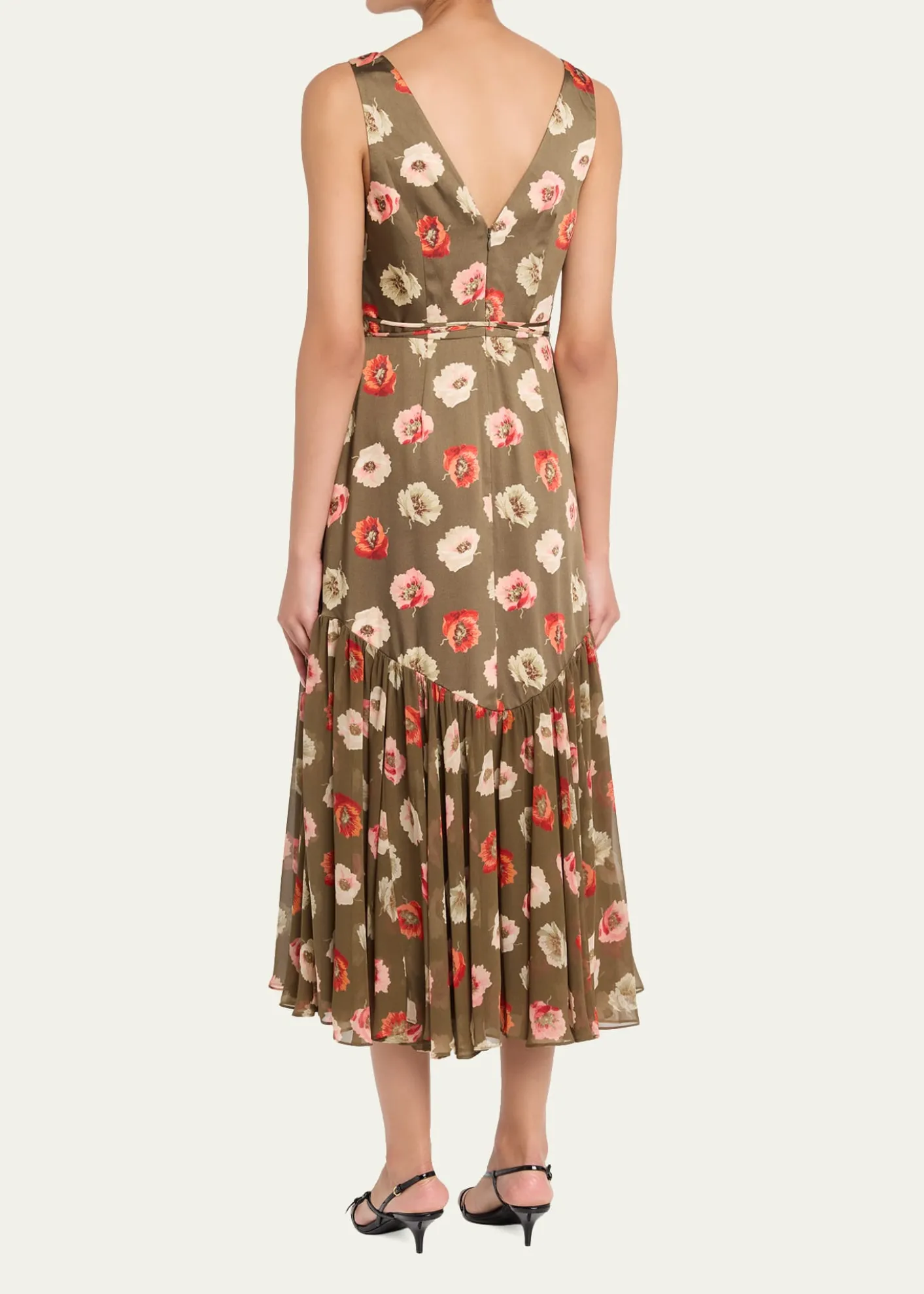 Cinq a SeptMakaila Floating Poppies Satin Midi Dress