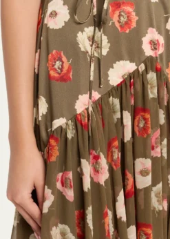 Cinq a SeptMakaila Floating Poppies Satin Midi Dress