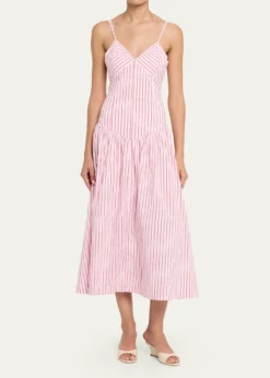 Cinq a SeptRose Stripe Drop-Waist Midi Dress