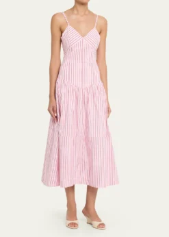 Cinq a SeptRose Stripe Drop-Waist Midi Dress