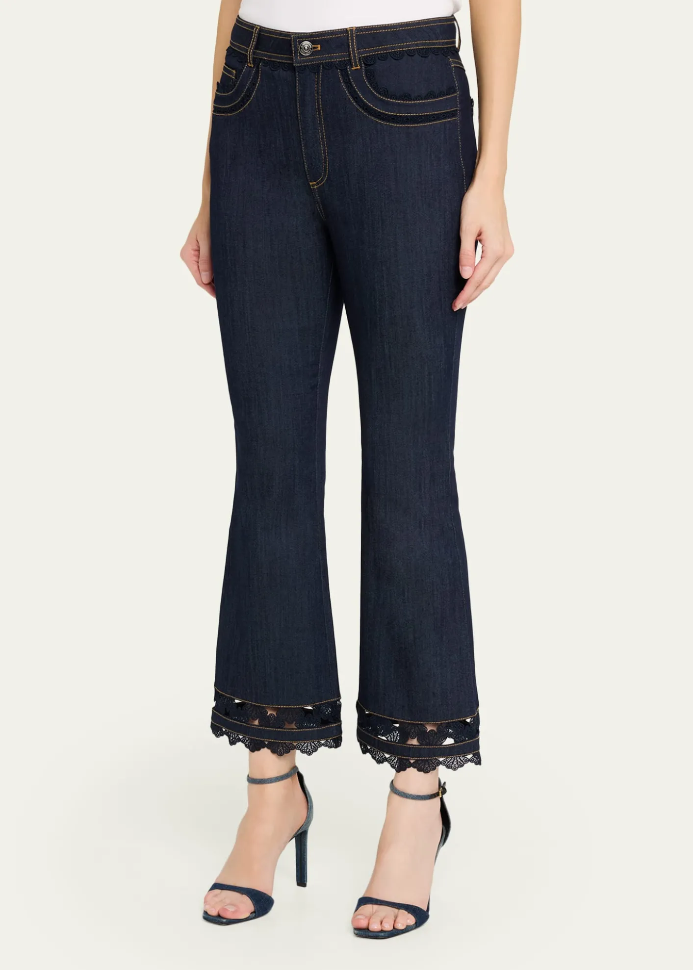 Cinq a SeptStevie Guipure Lace Crop Flare Jeans