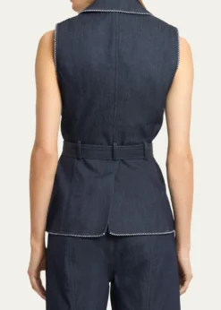 Cinq a SeptTailored Twist-Trim Denim Vest