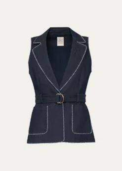 Cinq a SeptTailored Twist-Trim Denim Vest