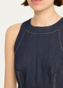 Cinq a SeptZelda Belted Asymmetric Sleeveless Denim Midi Dress