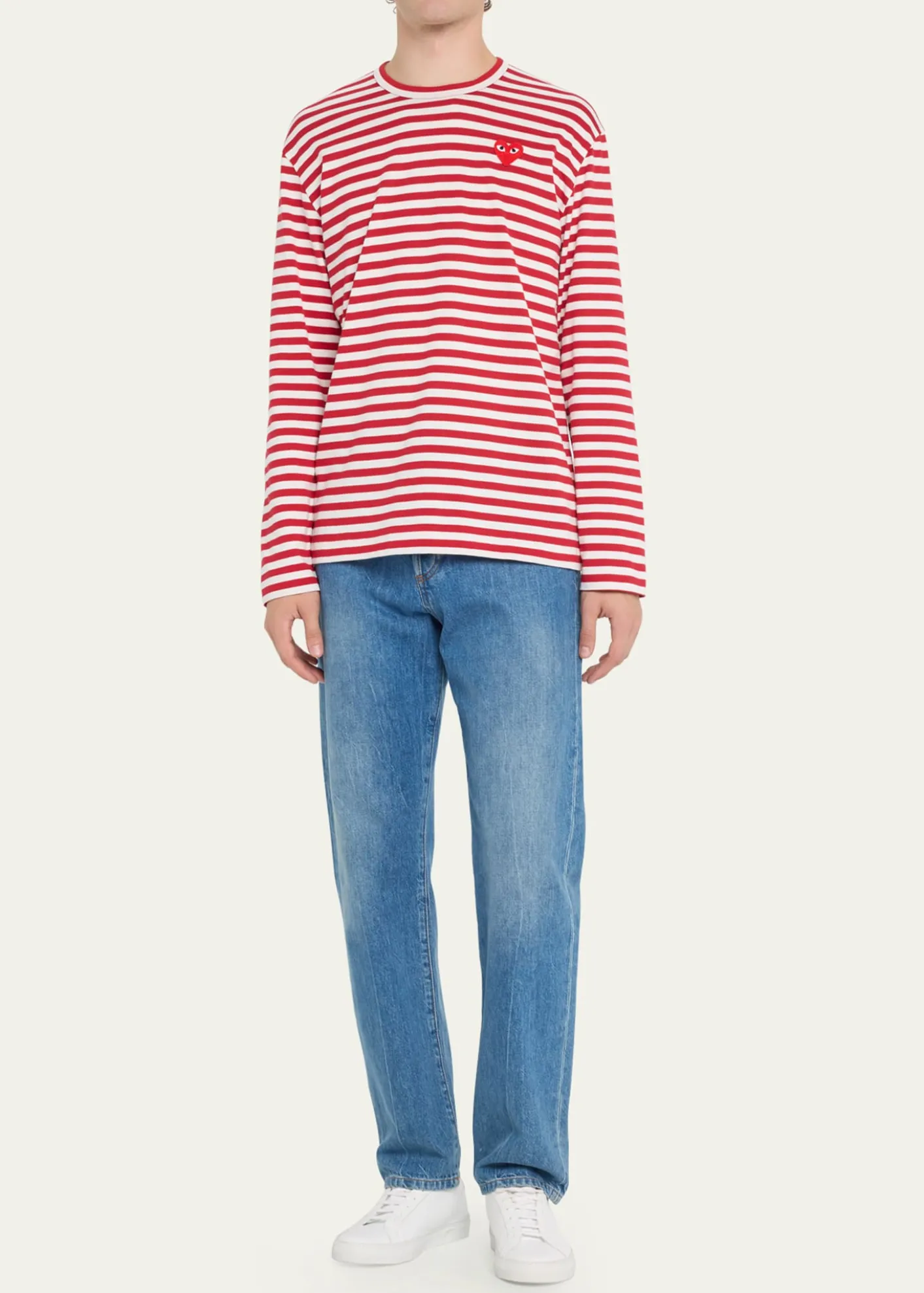 Comme des GarconsMen's Striped T-Shirt with Small Heart