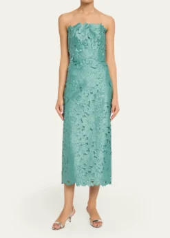 CostarellosAstelle Strapless Floral-Cut Lace Midi Pencil Dress