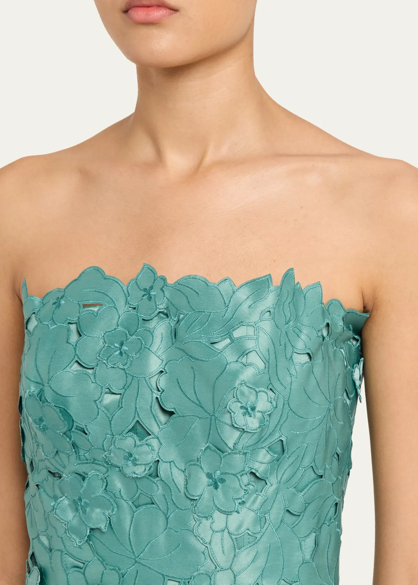 CostarellosAstelle Strapless Floral-Cut Lace Midi Pencil Dress