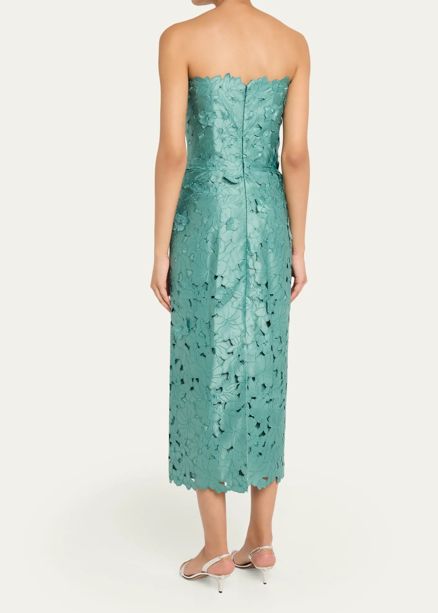 CostarellosAstelle Strapless Floral-Cut Lace Midi Pencil Dress