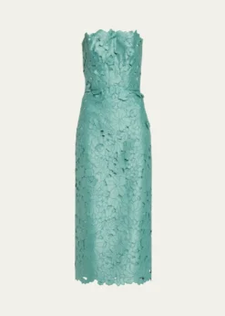 CostarellosAstelle Strapless Floral-Cut Lace Midi Pencil Dress