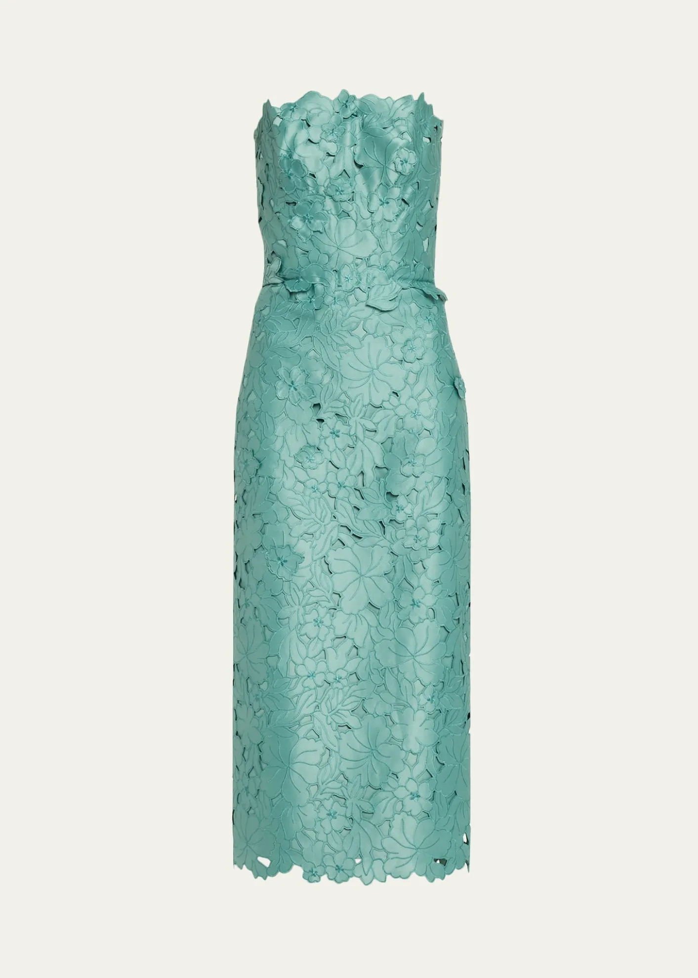 CostarellosAstelle Strapless Floral-Cut Lace Midi Pencil Dress