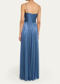 CostarellosSireen Metallic Georgette Sleeveless Crisscross Gown