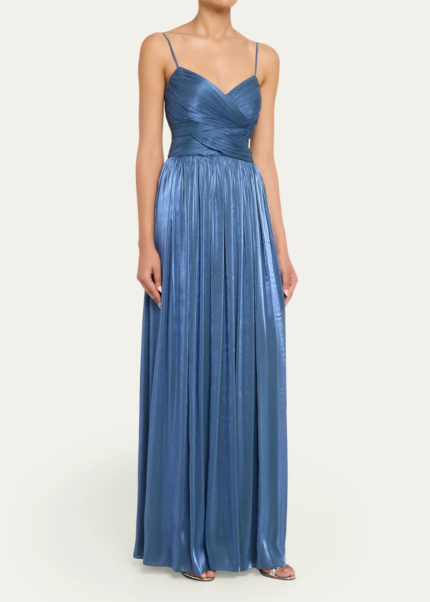 CostarellosSireen Metallic Georgette Sleeveless Crisscross Gown