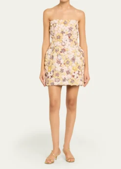CostarellosSirra Strapless Embroidered Floral Applique Mini Dress
