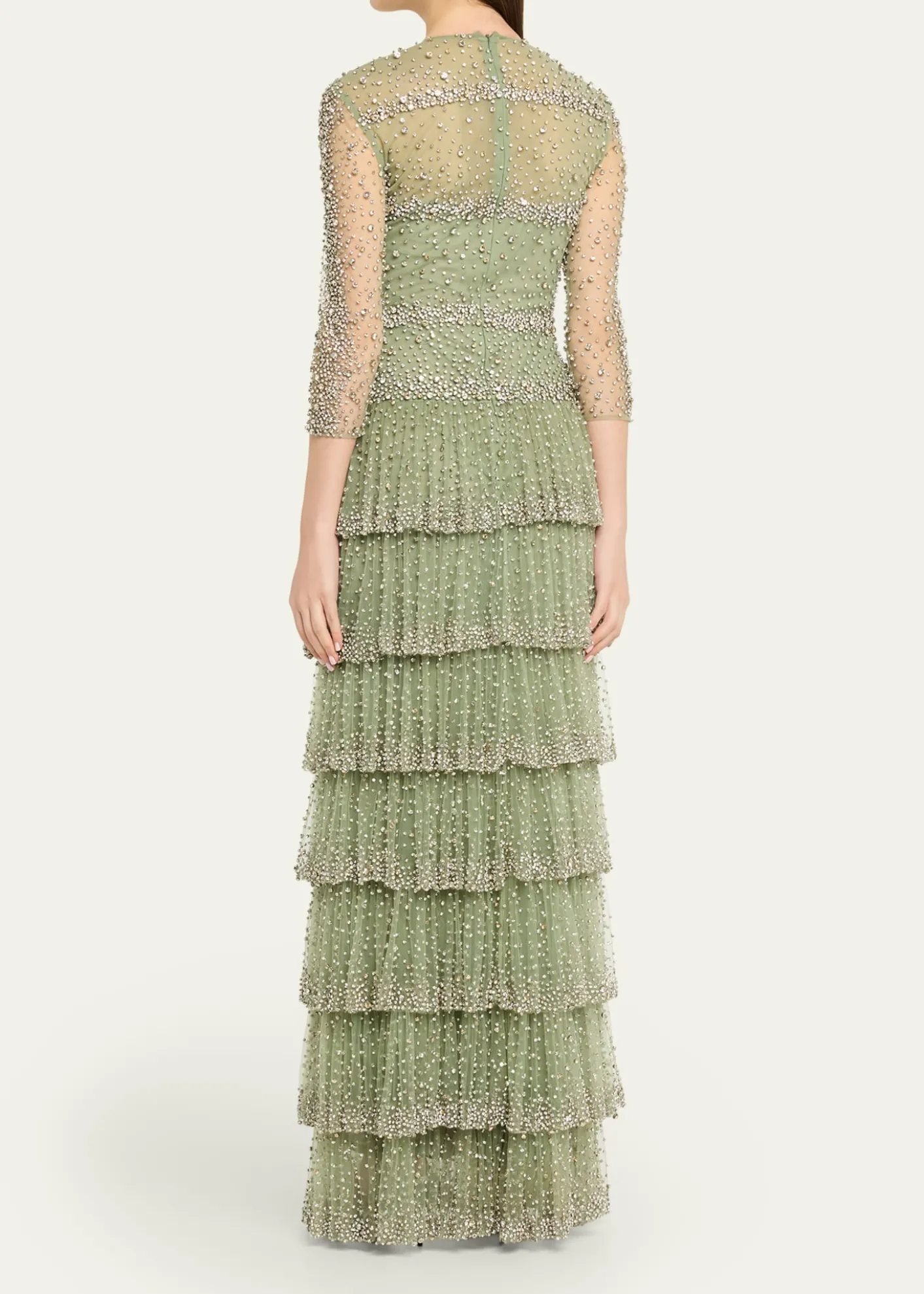 CostarellosSolene Crystal Tiered Ruffle Gown