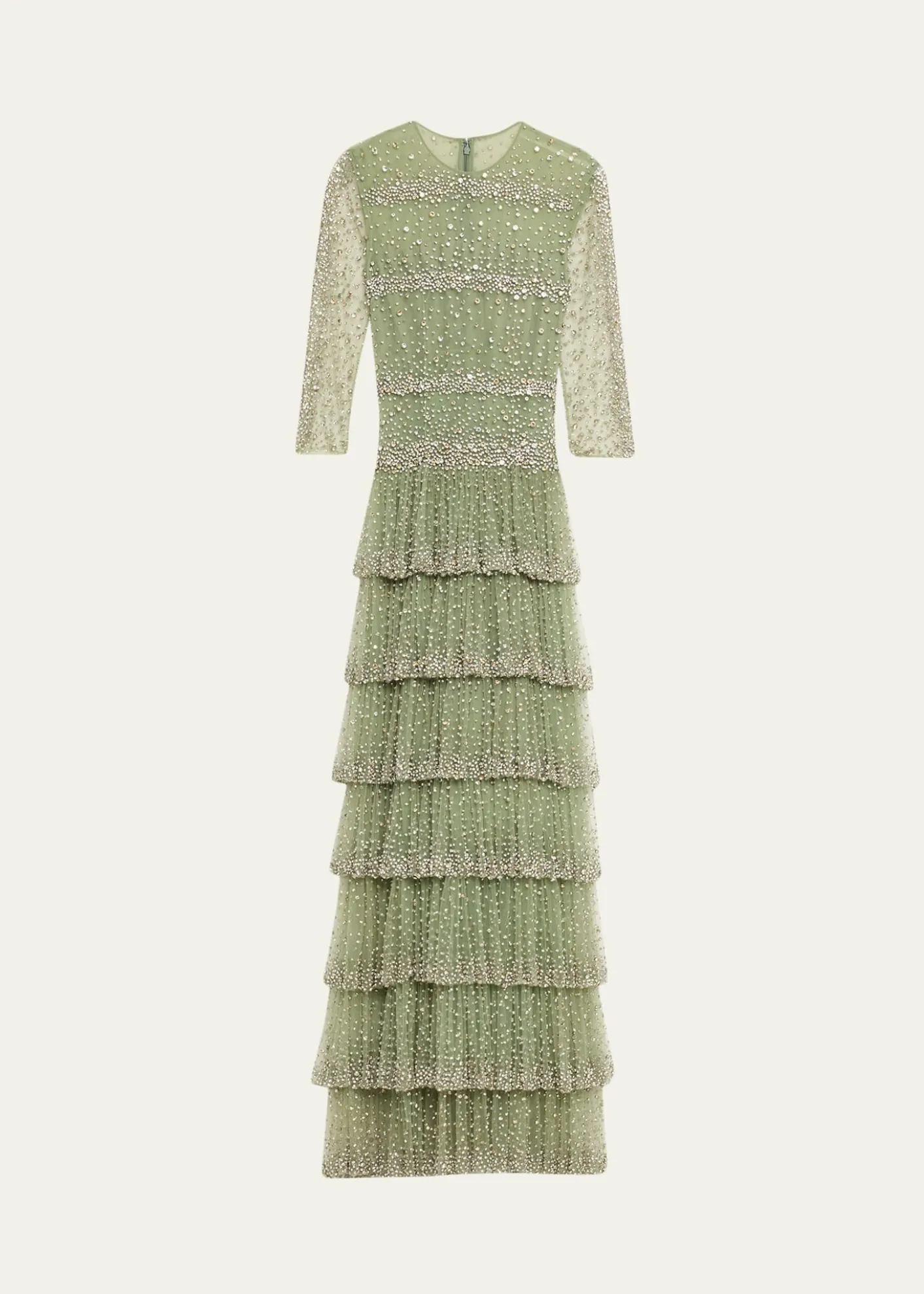 CostarellosSolene Crystal Tiered Ruffle Gown