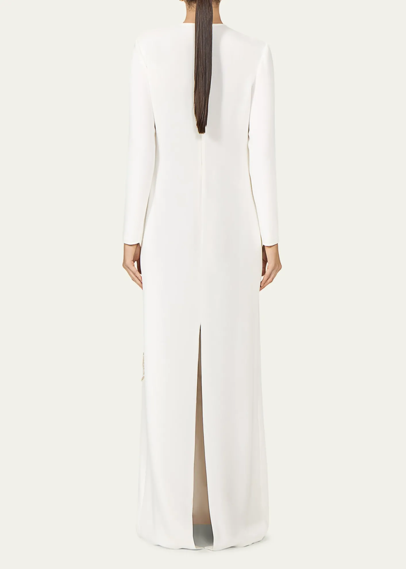 CostarellosZarie Crystal Flower Long-Sleeve Column Gown