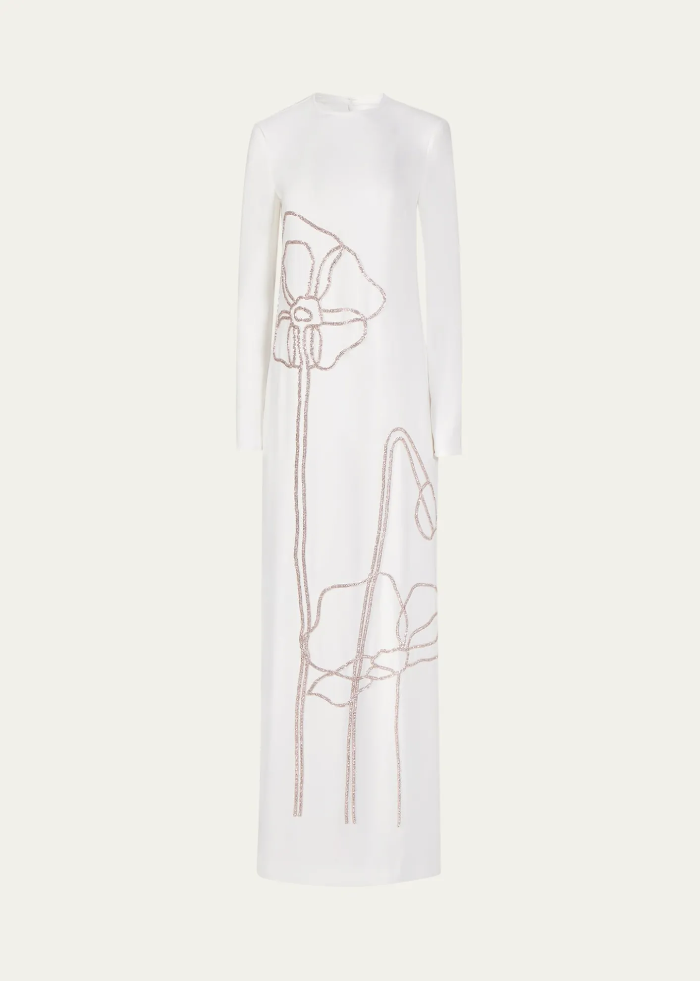 CostarellosZarie Crystal Flower Long-Sleeve Column Gown