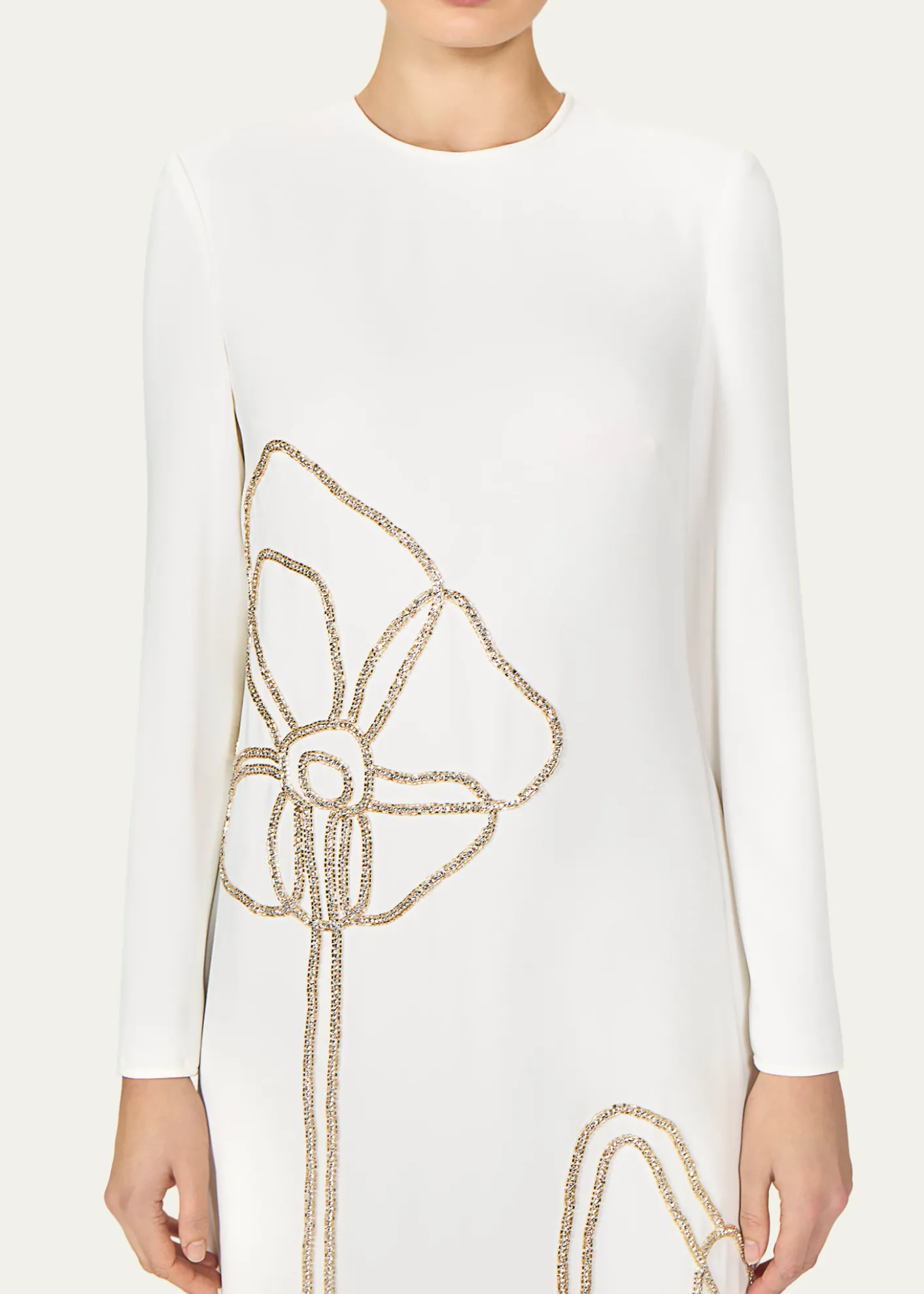 CostarellosZarie Crystal Flower Long-Sleeve Column Gown
