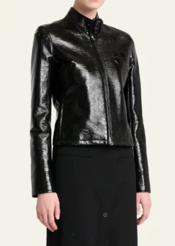 CourregesBuckle-Collar Shiny Vinyl Zipped Jacket