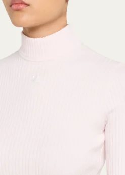 CourregesMock-Neck Short-Sleeve Rib Pullover