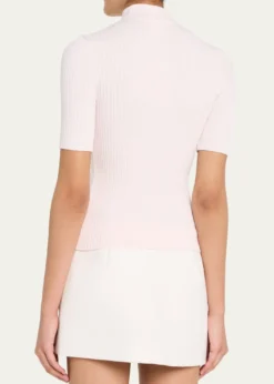 CourregesMock-Neck Short-Sleeve Rib Pullover