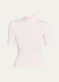 CourregesMock-Neck Short-Sleeve Rib Pullover