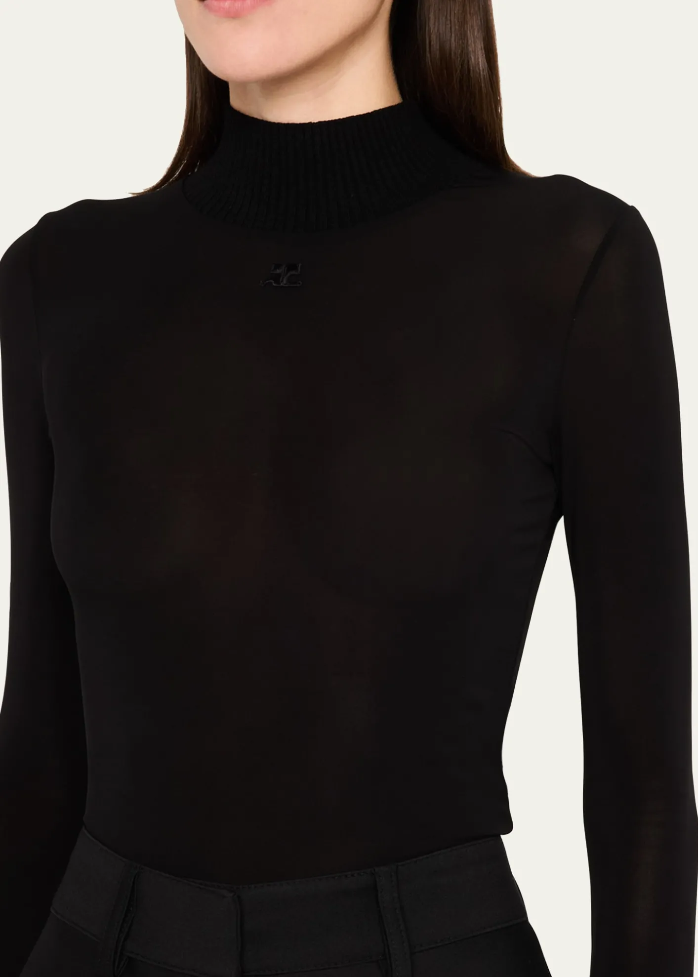 CourregesRe-Edition Mock-Neck Long-Sleeve Fitted Top