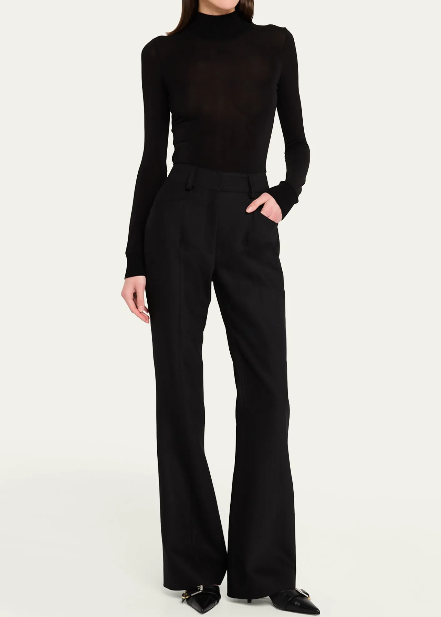 CourregesRe-Edition Mock-Neck Long-Sleeve Fitted Top