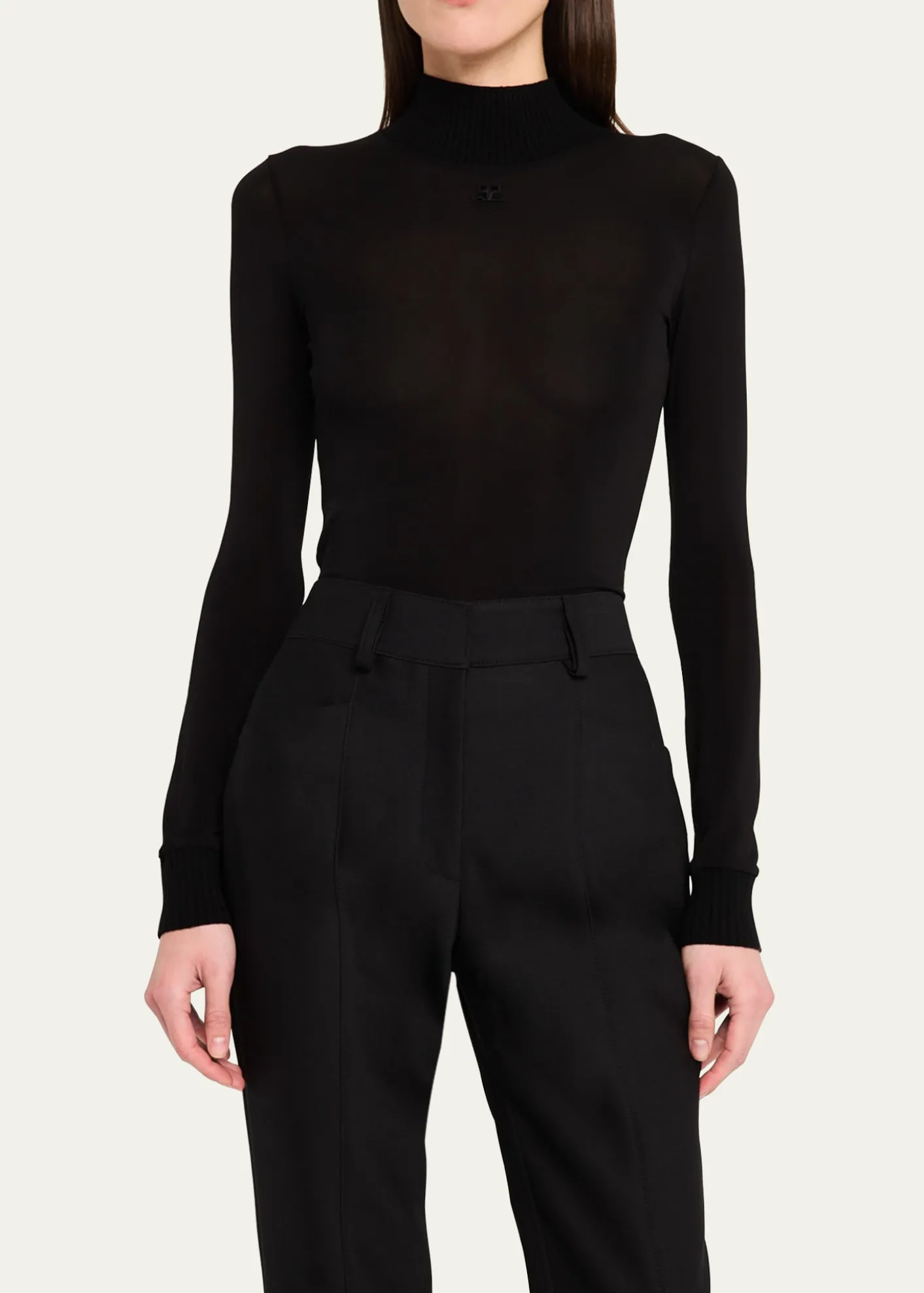 CourregesRe-Edition Mock-Neck Long-Sleeve Fitted Top