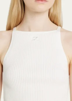 CourregesRib-Knit Tank Top with Pointed Hem