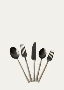 Daniel van Dijck5-Piece Flatware Set with Textured Handles, Black