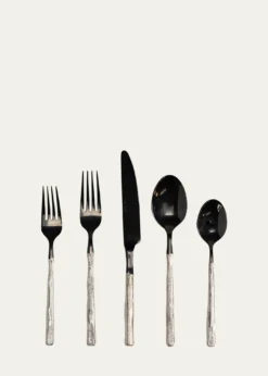 Daniel van Dijck5-Piece Flatware Set with Textured Handles, Black