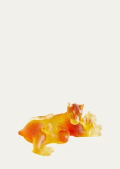 DaumAmber Lion with Cubs Figurine