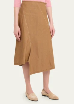 6397Diagonal Denim Midi Skirt
