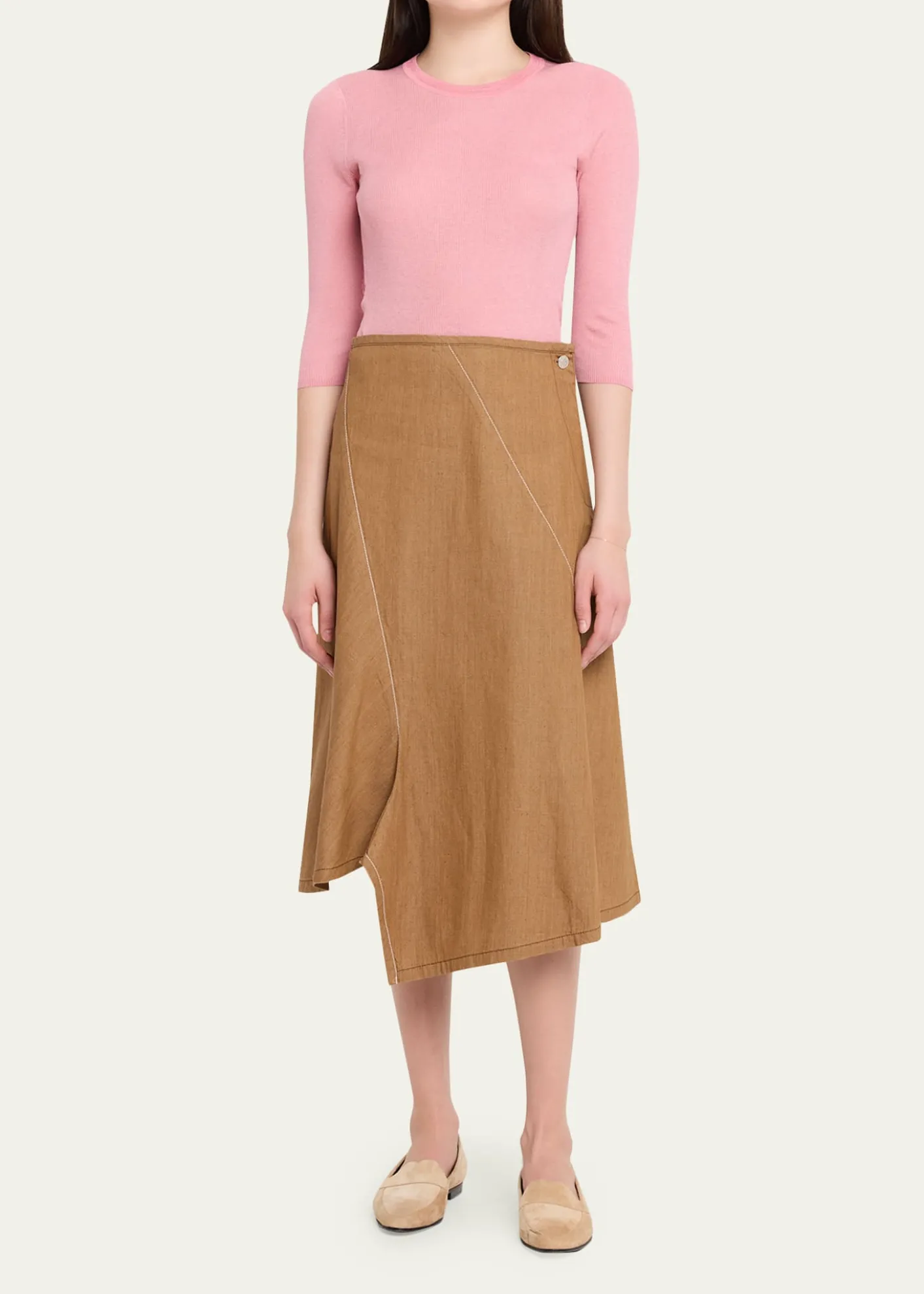6397Diagonal Denim Midi Skirt