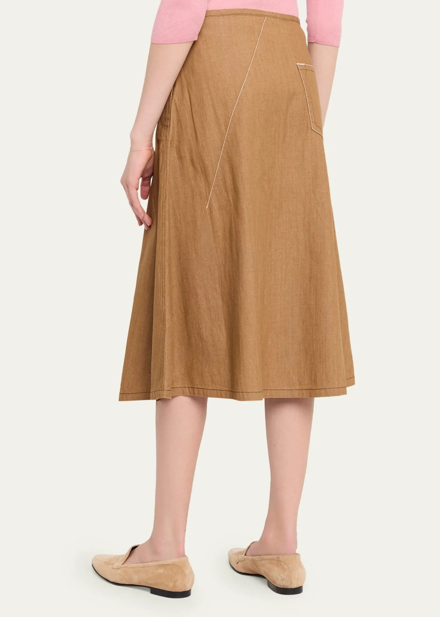 6397Diagonal Denim Midi Skirt