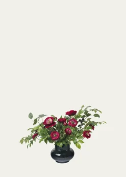 Diane JamesBlackberry Branches, Ranunculus, and Leaves 24" Faux Floral Arrangement in Black Glass Vase