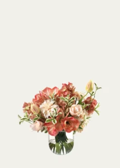 Diane JamesSalmon Amaryllis and Hydrangeas 17" Faux Floral Arrangement in Glass Vase