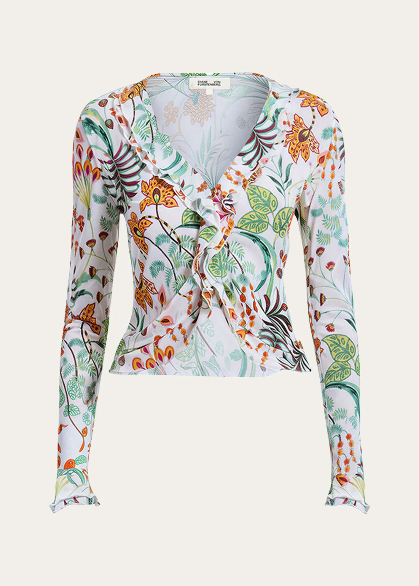 Diane von FurstenbergFern Cropped Floral-Print Ruffle Top