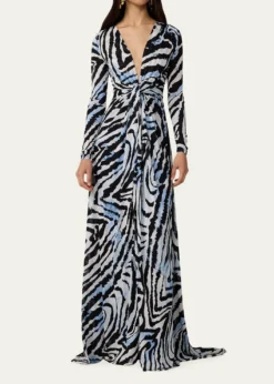 Diane von FurstenbergSasha Animal-Print Plunging Jersey Maxi Dress