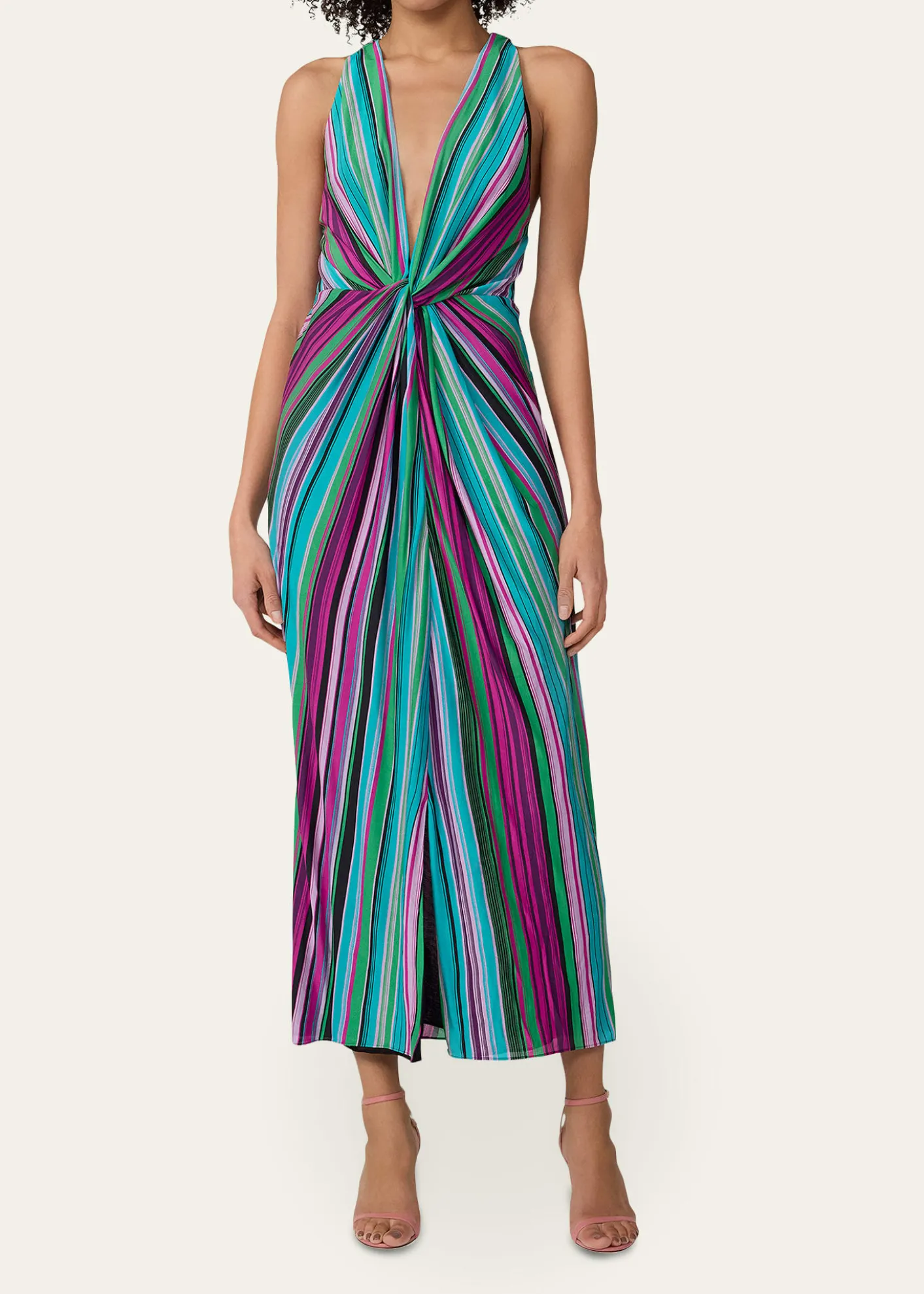 Diane von FurstenbergZella Striped Twist-Front Plunging Midi Dress