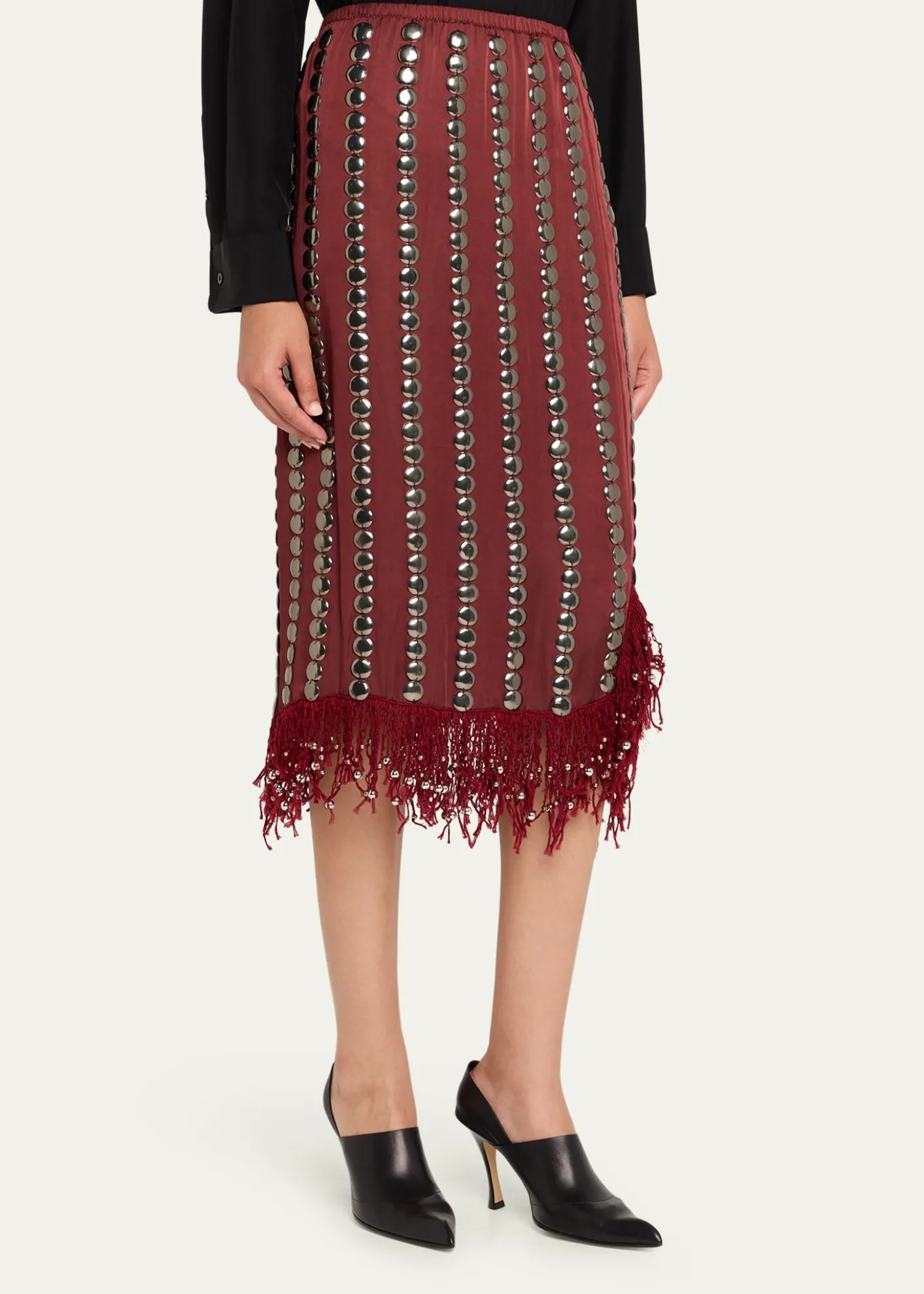 DiotimaCoverly Embellished Fringe Midi Skirt