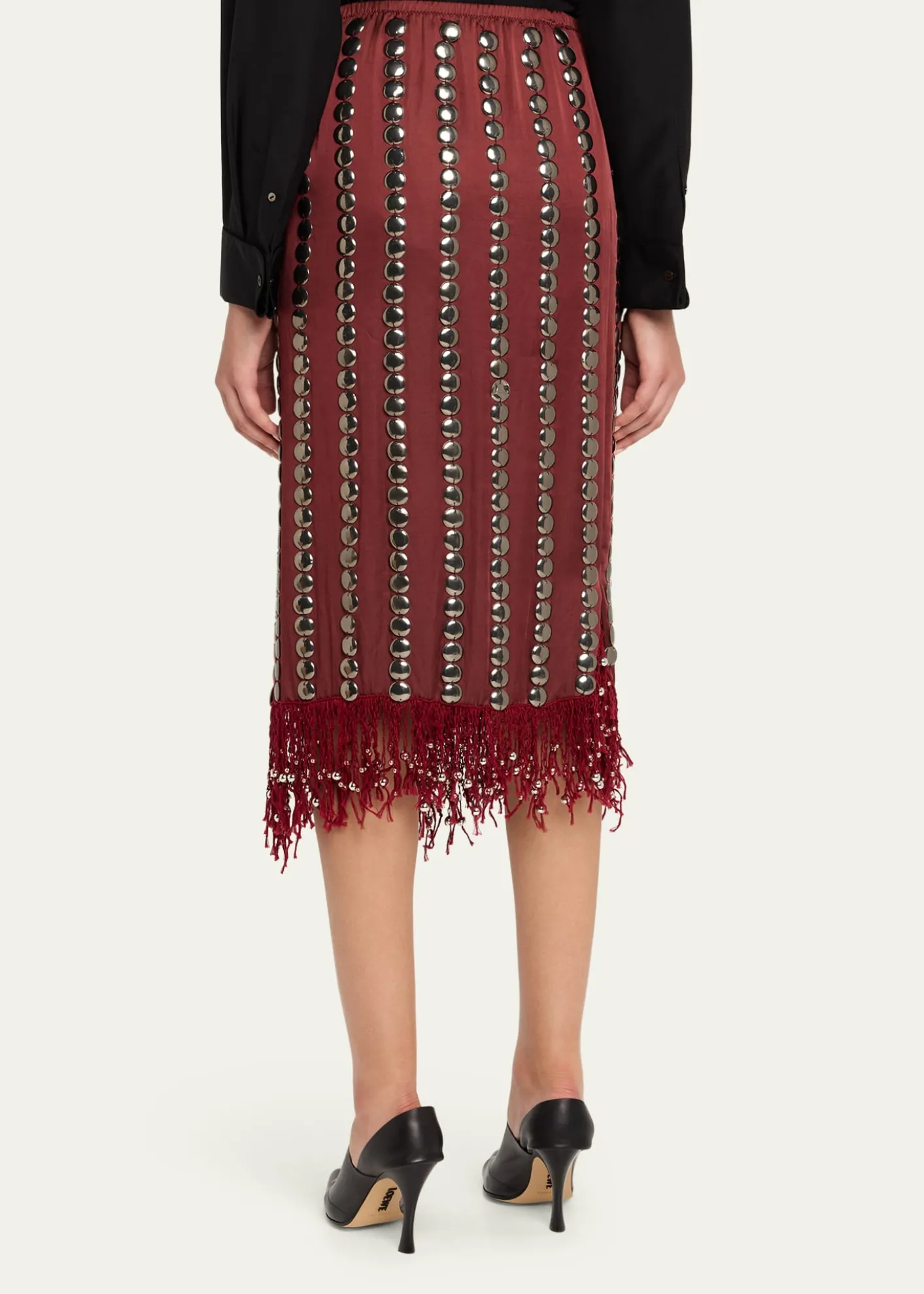 DiotimaCoverly Embellished Fringe Midi Skirt
