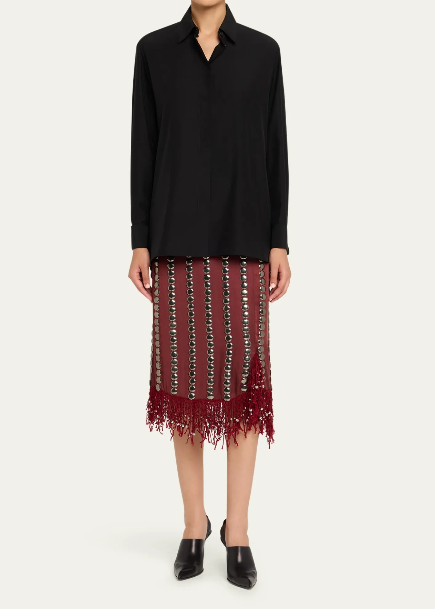 DiotimaCoverly Embellished Fringe Midi Skirt