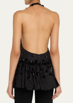 DiotimaEmbellished Plunging Ruffle Halter Top