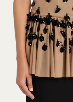 DiotimaEmbellished Plunging Halter Peplum Top