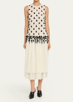 DiotimaEmbellished Sleeveless Tiered Midi Dress