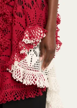 DiotimaSpade Crochet Knit Ruffle Halter Backless Mini Dress